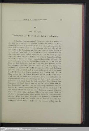 54. 1892. 23. April. Trinkspruch bei der Feier von Königs Geburtstag