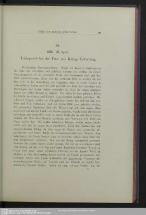 54. 1892. 23. April. Trinkspruch bei der Feier von Königs Geburtstag