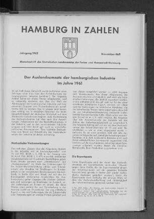 Der Auslandsumsatz der hamburgischen Industrie im Jahre 1961