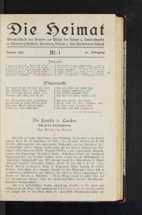 Januar 1927 Nr. 1 37. Jahrgang