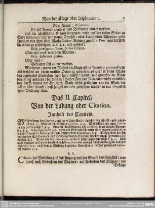 Das II. Capitel, Von der Ladung oder Citation