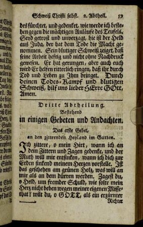 Dritte Abtheilung. Bestehend in einigen Gebeten und Andachten.