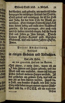 Dritte Abtheilung. Bestehend in einigen Gebeten und Andachten.