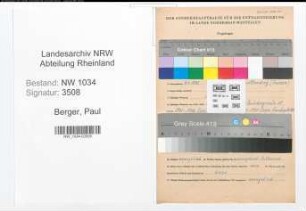 Entnazifizierung Paul Berger , geb. 07.01.1871 (Oberfeuerwerker)