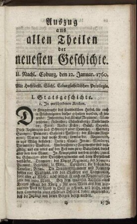 II. Nachl. Coburg, den 12. Januar. 1760.