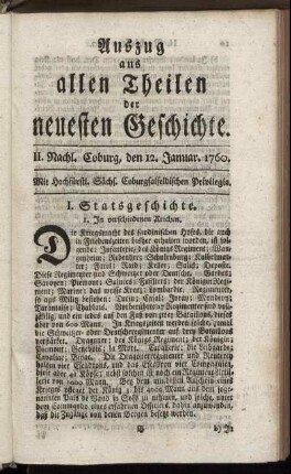 II. Nachl. Coburg, den 12. Januar. 1760.