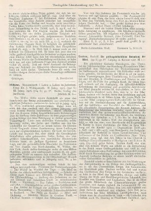 189-190 [Rezension] Wohlgemuth, J. (Hrsg.), Jeschurun. Monatsschrift für Lehre und Leben im Judentum. II. Jahrg. 1915