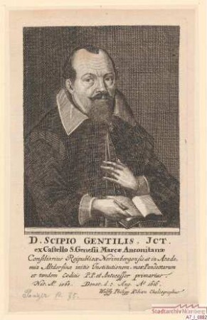 Scipio Gentilis aus Castello San Genesio in der Mark von Ancona, Ratskonsulent; geb. 1563; gest. 7. August 1616