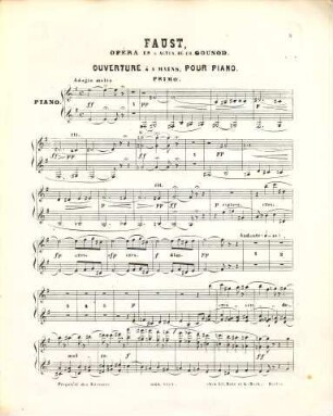 Ouverture zu Margarethe : Oper in fünf Akten für Piano componirt