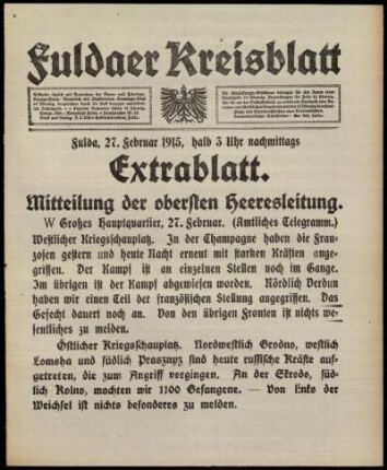 Ausgabe vom Samstag, den 27. Februar 1915.
