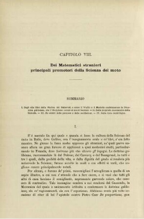 Capitolo VIII. Dei Matematici stranieri principali promotori della Scienza del moto.