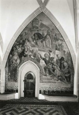 Einzug Konrads von Wettin in die Burg Meißen : Dietrich, Anton. Einzug Konrads von Wettin in die Burg Meißen. Wachsfarbe. Um 1875/188. Meißen: Albrechtsburg, Großer Saal