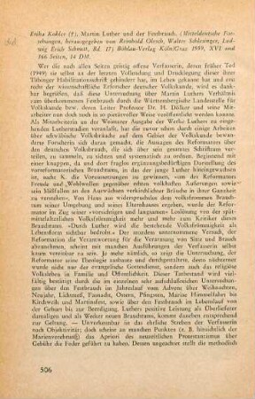 506-507 [Rezension] Kohler, Erika, Martin Luther und der Festbrauch