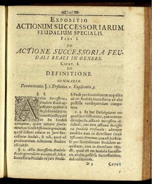 Expositio Actionum Successoriarum Feudalium Specialis. Pars I.