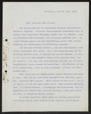 Brief von Gerhart Hauptmann an Samuel Fischer