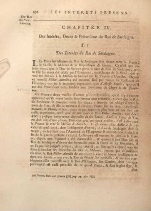 Chapitre IV. Des Intérets, Droits & Prétensions du Roi de Sardaigne.