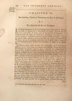 Chapitre IV. Des Intérets, Droits & Prétensions du Roi de Sardaigne.