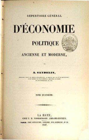 Repertoire général d'économie politique ancienne et moderne, IV