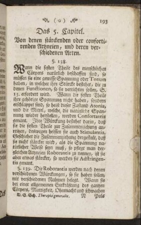 Das 5. Capitel. Von denen stärckenden oder confortirenden Artzneien, und deren verschiedenen Arten.
