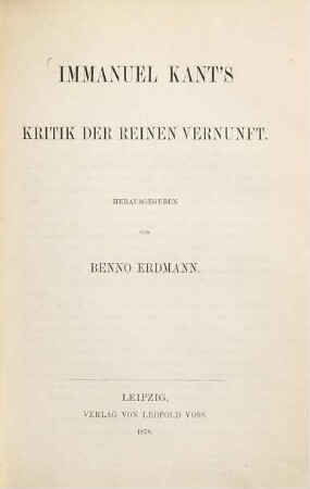 Immanuel Kant's Kritik der reinen Vernunft