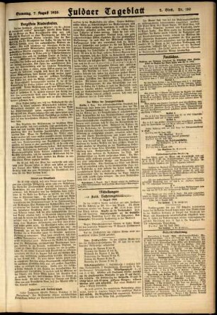 Zweite Ausgabe vom Samstag, den 07. August 1920.