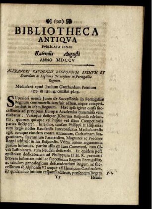 Kalendis Augusti Anno MDCCV.