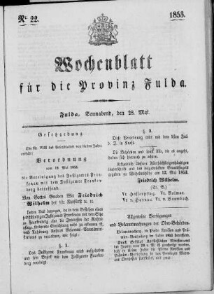 Nr. 22, Ausgabe vom 28. Mai 1853
