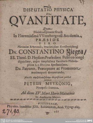 Disputatio Physica De Quantitate
