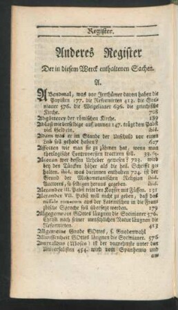 Anderes Register Der in diesem Werck enthaltenen Sachen