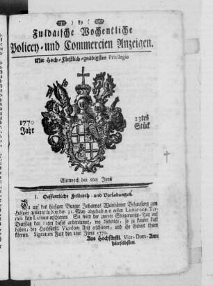 23tes Stück, Ausgabe vom 6. Junii 1770