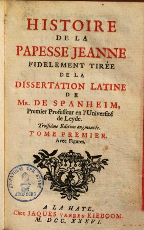 Histoire De La Papesse Jeanne. 1