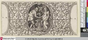 Manus manum lavat [Ornamentfries mit einem Paar, dessen sich berührende Hände von einem Putto mit Wasser begossen werden]