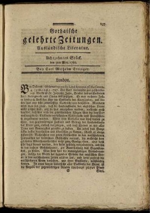 Achtzehntes Stück, den 3ten May, 1788.