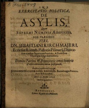 Exercitatio politica de asylis