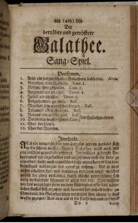 Die betrübte und getröstete Galathee. Sang-Spiel.