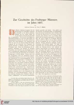 Zur Geschichte des Freiburger Münsters im Jahre 1497