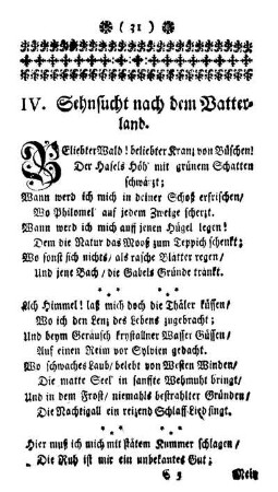 IV. Sehnsucht nach dem Vatterland.