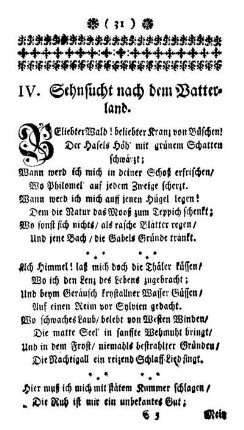 IV. Sehnsucht nach dem Vatterland.