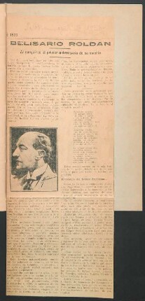 [Artículo periodístico] Belisario Roldán : Al cumplirse el primer aniversario de su muerte