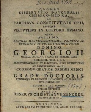 Dissertatio Inavgvralis Chemico-Medica, De Partibvs Constitvtivis Opii, Eivsqve Virtvtibvs In Corpore Hvmano
