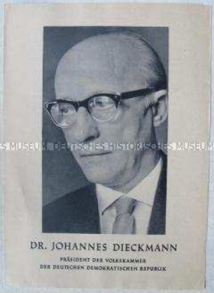 Propagandaschrift der Nationalen Front mit einem Aufruf des Präsidenten der Volkskammer Johannes Dieckmann zur Volkskamerwahl 1961