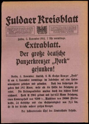 Erste Ausgabe vom Donnerstag, den 05. November 1914.