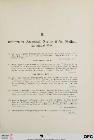 II. Arbeiten in Edelmetall, Bronze, Eisen, Messing, Kamingarnitur (Nr. 266-311)