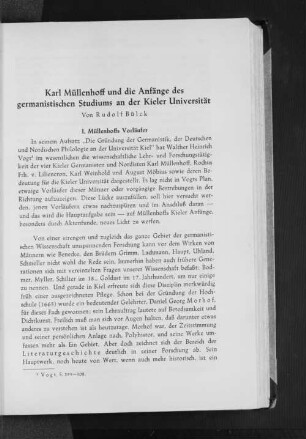 Karl Müllenhoff und die Anfänge des germanistischen Studiums an der Kieler Universität