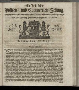 20tes Stueck, Montag den 16ten May. 1768