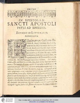 In Epistolam Sancti Apostoli Pavli ad Ephesios. Expositio Litteralis. Vorwort