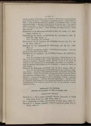 Pubblicazioni non periodiche pervenute all' Accademia nel mese di dicembre 1885.