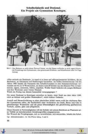 Schulhofplastik und Denkmal. Ein Projekt am Gymnasium Kenzingen