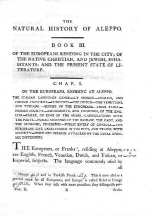 Chap. I. Of the Europeans, residing at Aleppo.