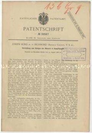 Patentschrift einer Vorrichtung zum Reinigen des Wassers in Dampfkesseln, Patent-Nr. 38567